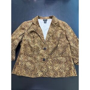 Tara Jones Leopard Print Blazer Jacket Womens 16W Brown Black Animal Print